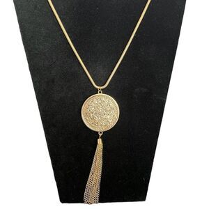 Gold Tone Celestial Tassel Necklace